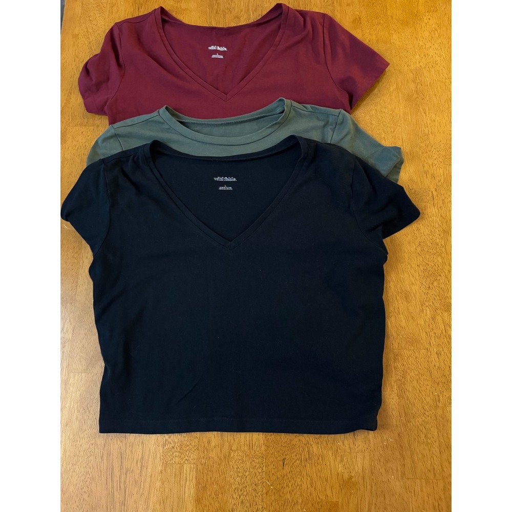 3 Pack Wild Fable Women's Crop Top Black Burgundy Olive Green Size Large